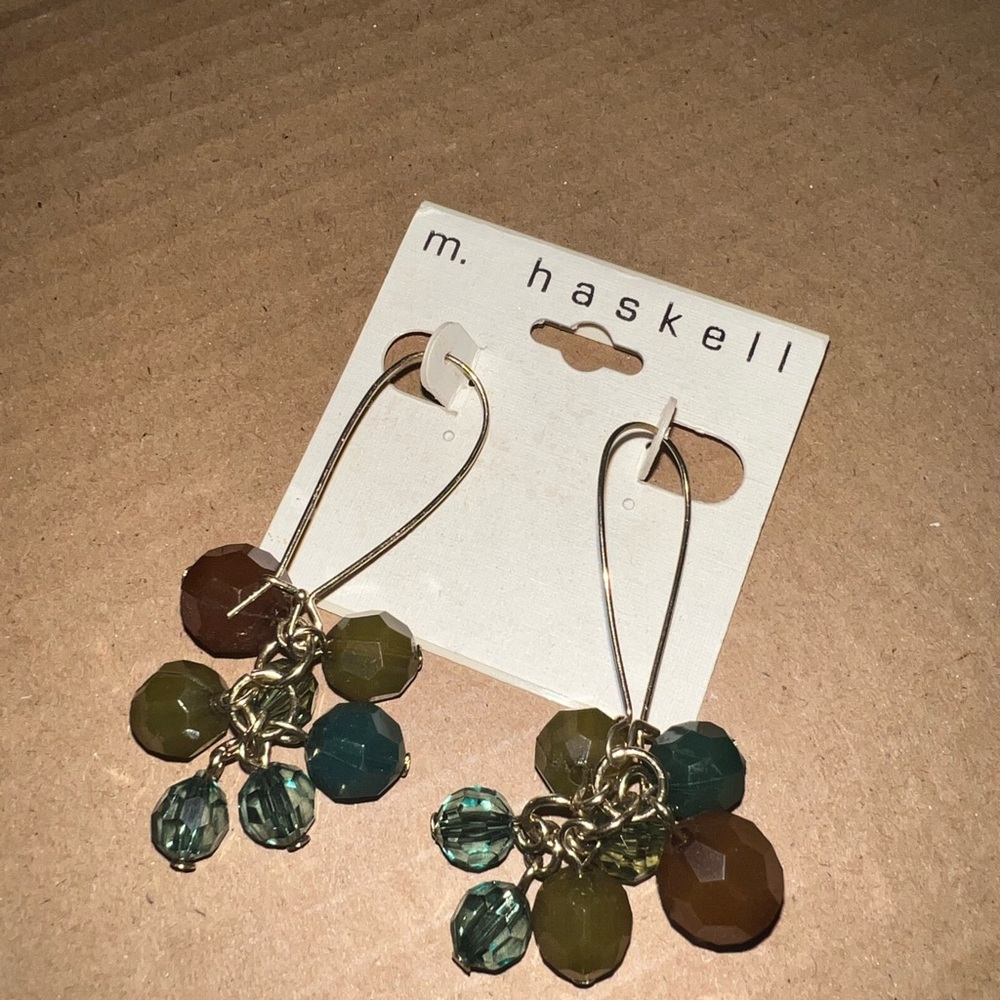 Gold and Green Dangle Earrings